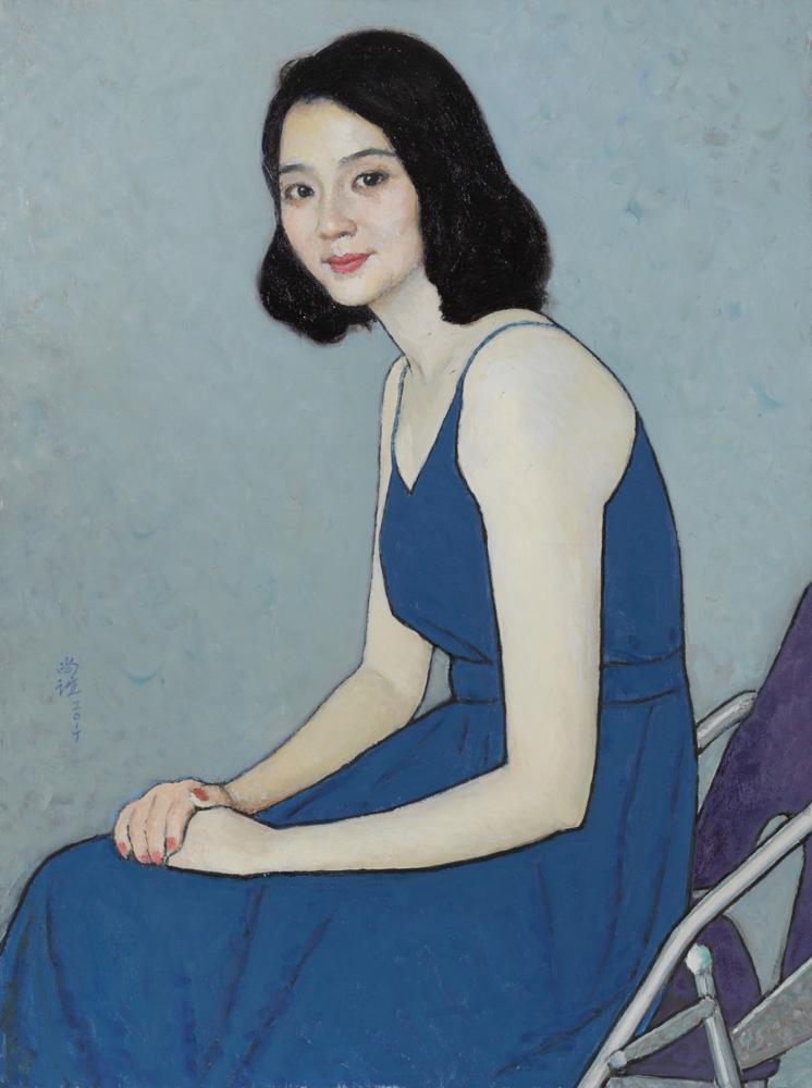 靳尚谊  穿蓝裙子的女士 布面油画 75cmx56cm
