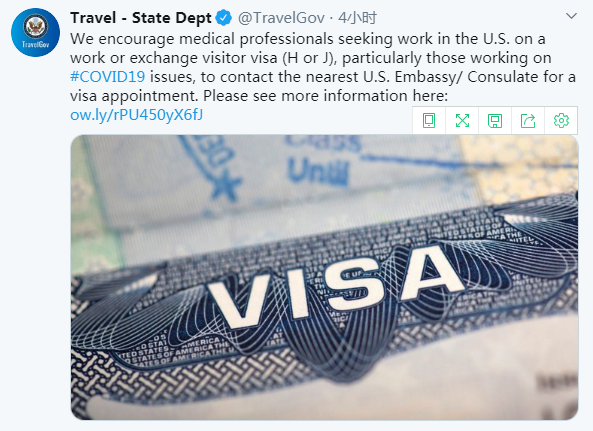 [推荐]医护人员告急？美国务院鼓励各国医生就近办签证，赴美抗疫