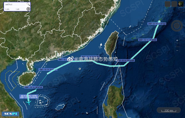 今日美軍機沿中國海岸線進行抵近偵察