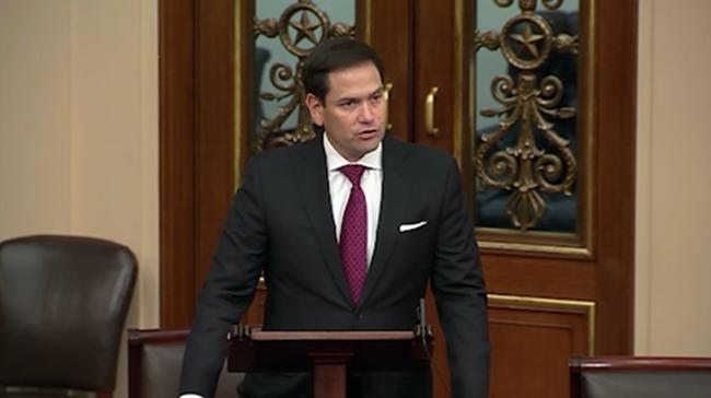 资料图:美国共和党参议员马尔科·卢比奥在参议院发表反华演讲.