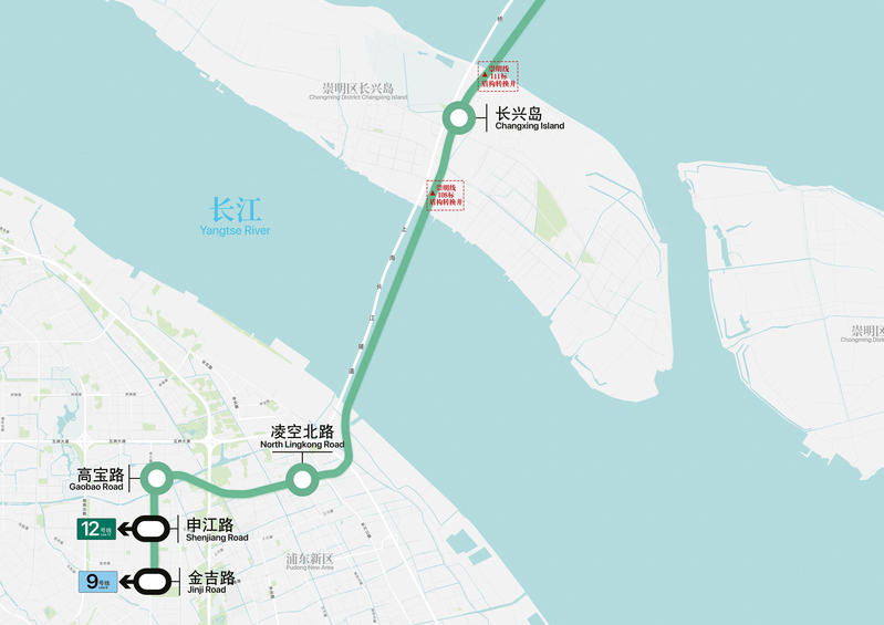 線路南起浦東金橋,北至崇明陳家鎮,全長約43公里.