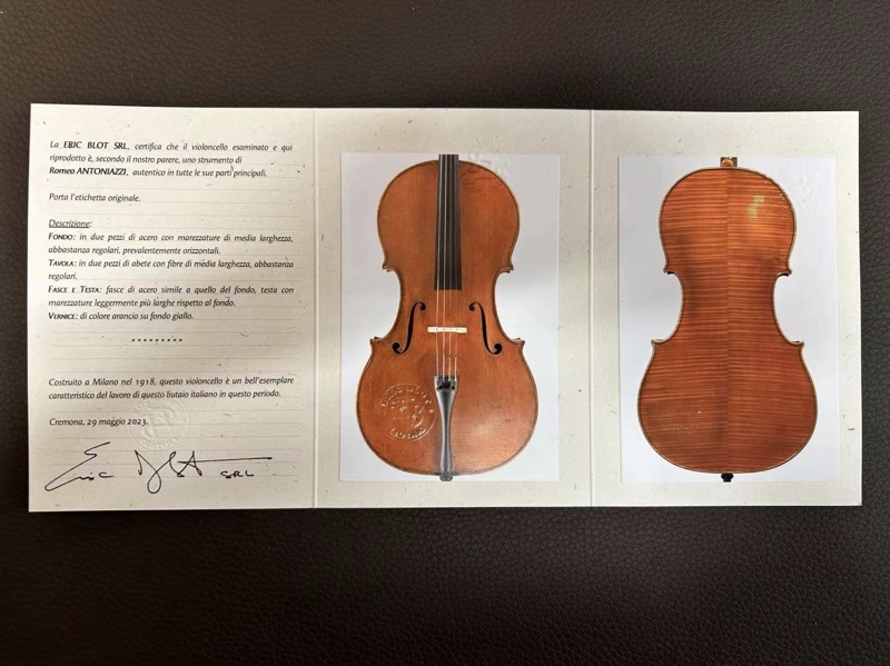 意大利制琴大师罗密欧•安东尼亚齐制作于1918年的一把大提琴