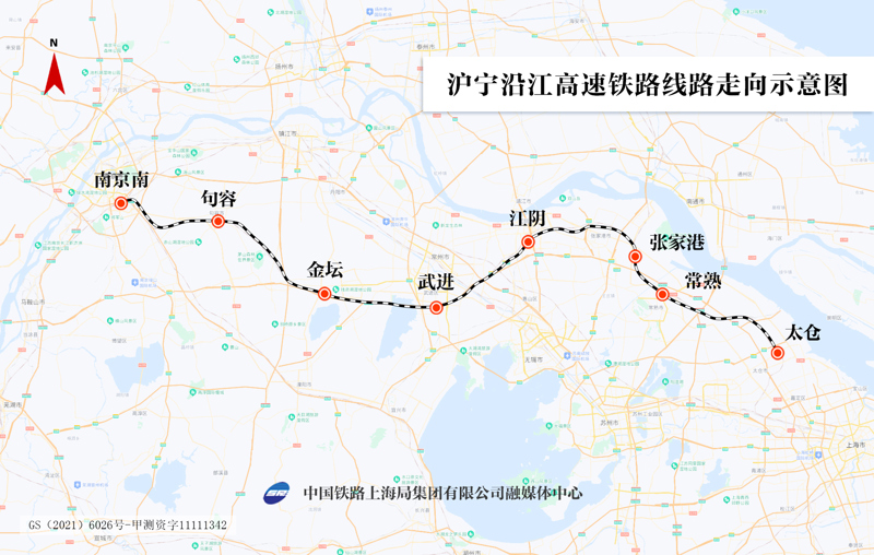 沪宁沿江高速铁路走向图