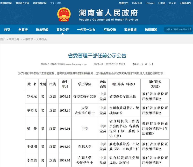 其中,现任湖南省直机关工委副书记,省委离退休干部工委副书记(兼)梁仲