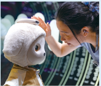 观众在与陪伴机器人互动。本报记者  赖鑫琳  摄