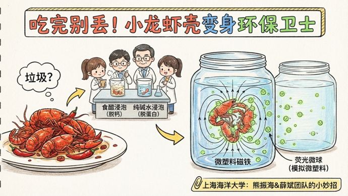 吃剩的虾壳除了当湿垃圾丢弃，还有什么用？它们居然可以用来对付微塑料！