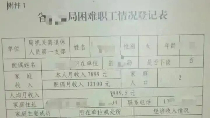 63岁退休女子月收入7899元，填写困难职工登记表，当地通报